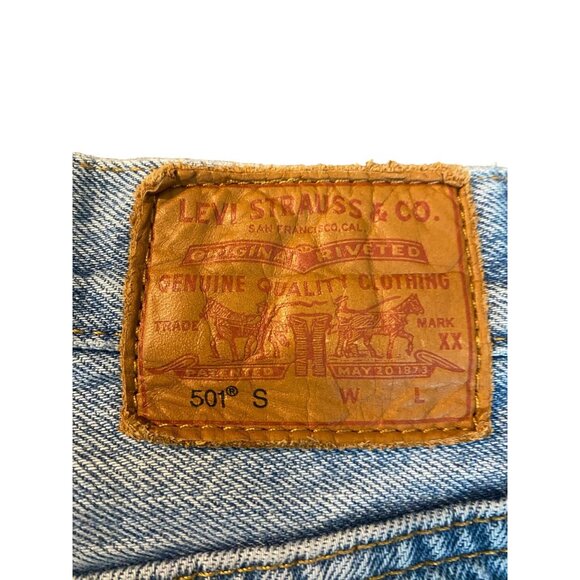 Levis 501 S Premium Big E Jeans 28x28 Button Fly Blue Denim Ripped Skinny - Picture 3 of 12